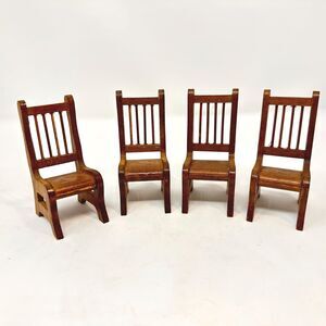 Vintage Dollhouse Miniature Chairs Set of 4 Wooden 1:12 Scale Slat Back Dining
